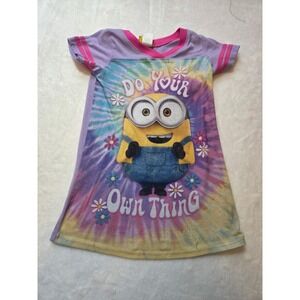 180. Minions "Do Your Own Thing" Girls Nightgown Sleep Shirt XS 4/5 Purple...